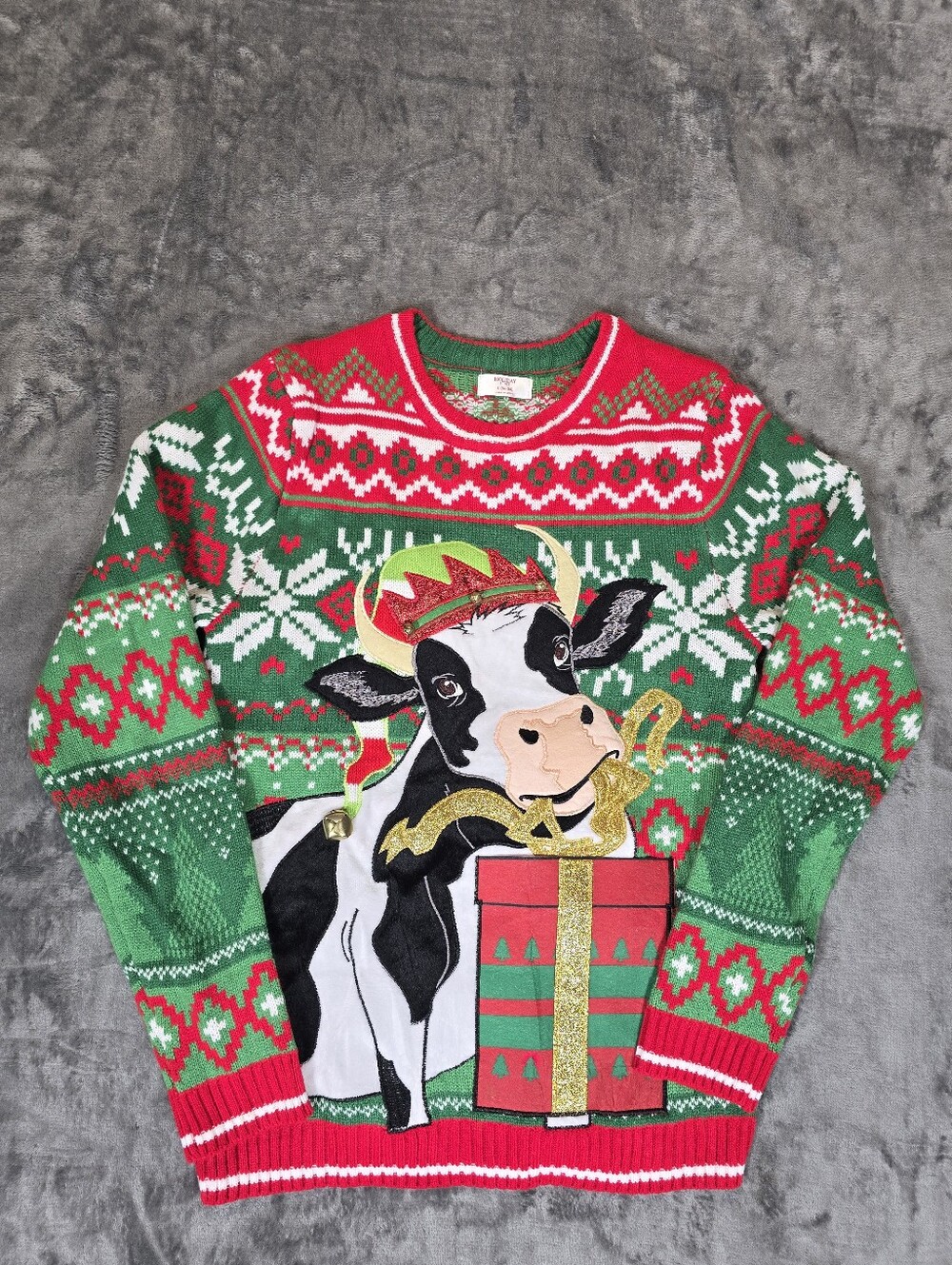 Holiday Time Cow Present Christmas Sweater Size Small Xmas Ugly